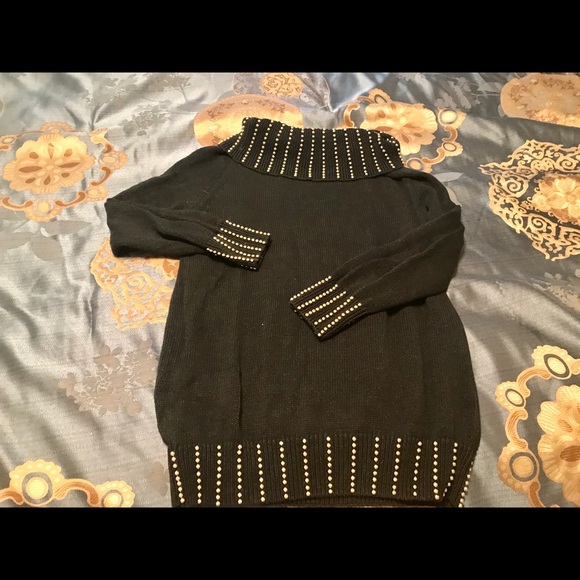 Ladies Black Festive cowl neck sweater w/beads - Picture 2 of 5